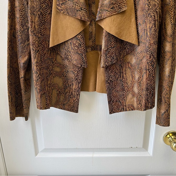 Zara Brown Snake Print Faux Suede Blazer Jacket Open Waterfall Collar Small - Picture 7 of 16